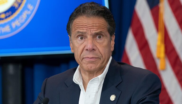 New York, NY - July 20, 2020: New York State Governor Andrew Cuomo makes an announcement and holds media briefing at Port Authority Administration Building at JFK