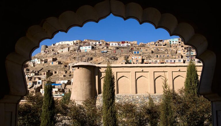 view of Afghan village through an archway