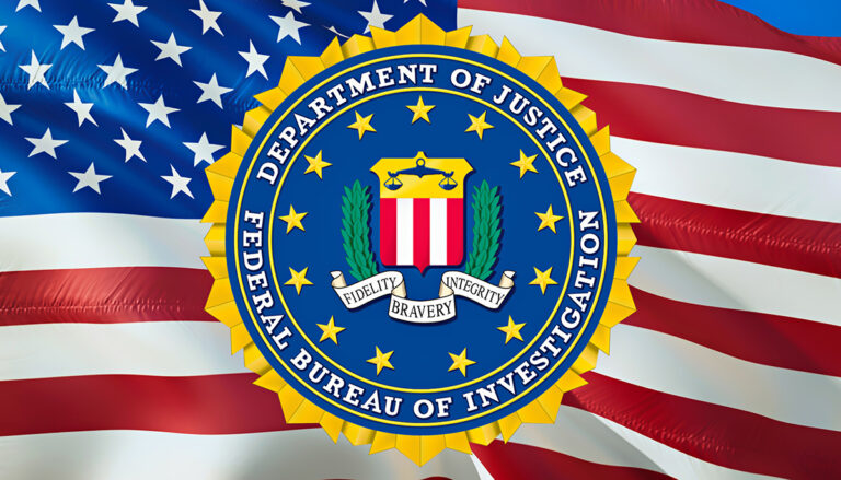 Federal Bureau of Investigation FBI flag USA flag waving in wind. National Security FBI Federal Bureau of Investigation Flag background, 3d rendering.US FBI flag -Washington, 2 May 2019