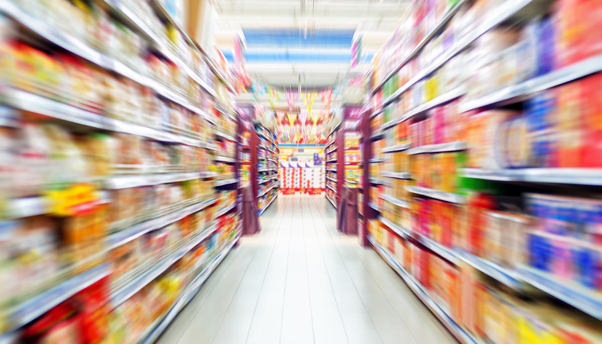 Empty supermarket aisle, Motion Blur.