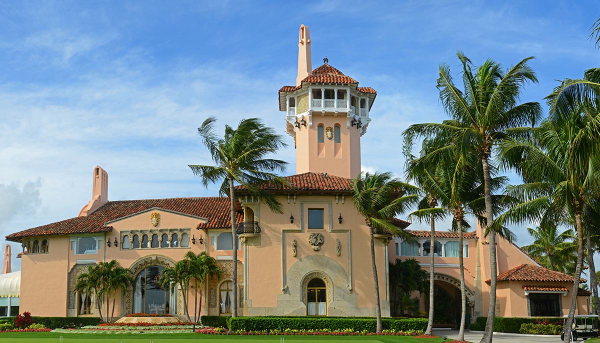 PALM BEACH, FL, USA - JAN 3, 2015: Mar-a-Lago on Palm Beach Island, Palm Beach, Florida, USA. Mar-a-Lago is Palm Beach's grandest mansion built in 1927. Now is the home of the president Donald Trump.