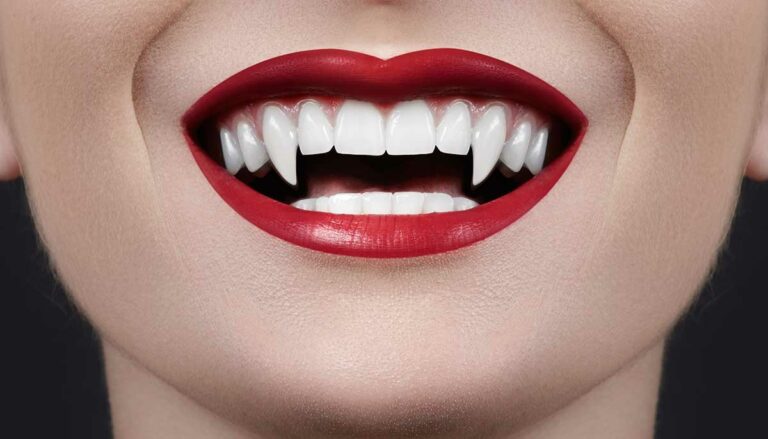 smiling vampire woman's lips