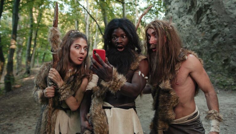 neanderthals shocked by a cell phone