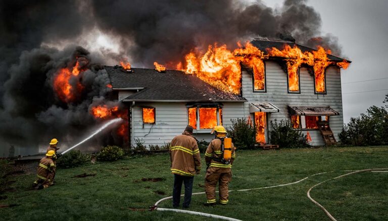 Fire Fighters Putting Out A House Fire