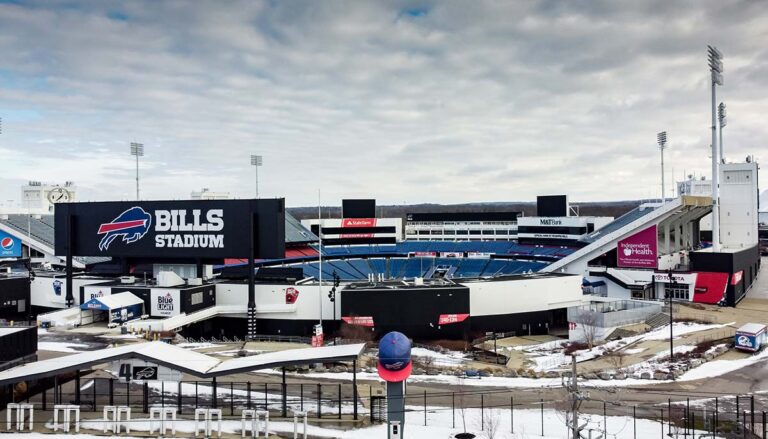 Orchard Park, USA -December 30 2020: Aerial Shot of The Bills Stadium taken with DJI Mini
