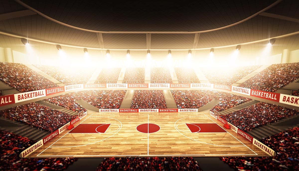 Basketball court with arena seating