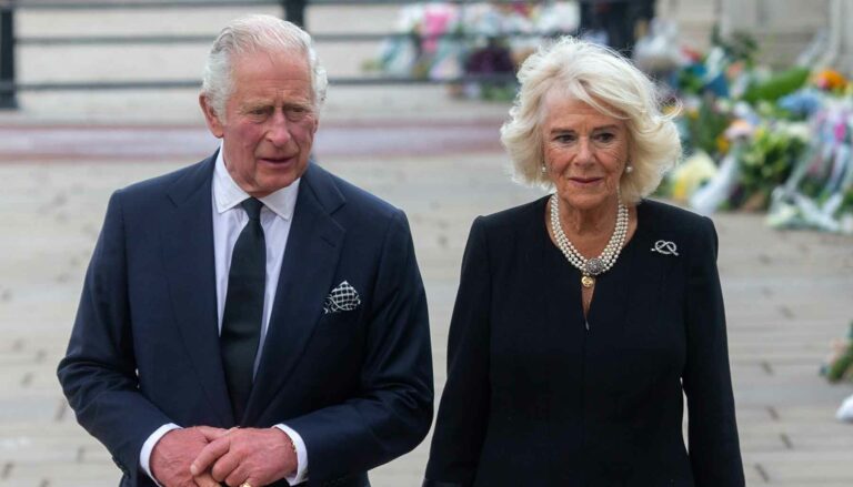 King Charles III and Queen Consort Camilla are seen outside Buckingham Palace