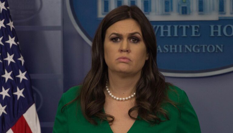 White House press secretary Sarah Huckabee Sanders takes questions from reporters at the White House, Friday, October 27, 2017.