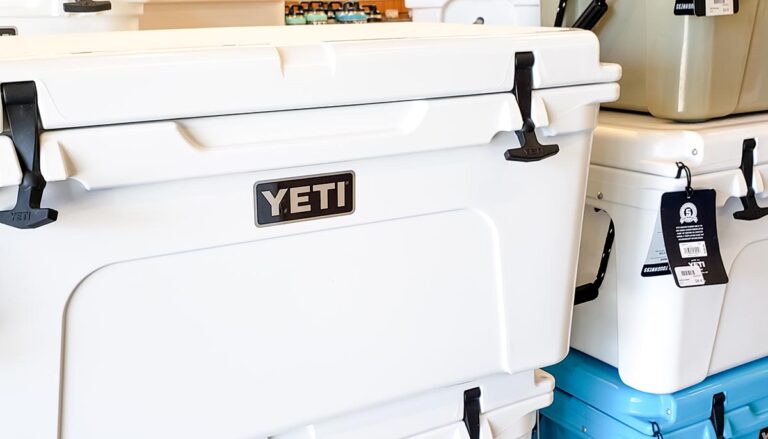 Los Angeles, California, United States - 09-03-2019: A view of several Yeti ice coolers on display at a local outdoors retail store.