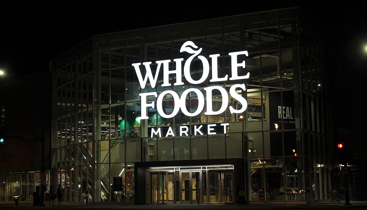 Urban Whole Foods store at night